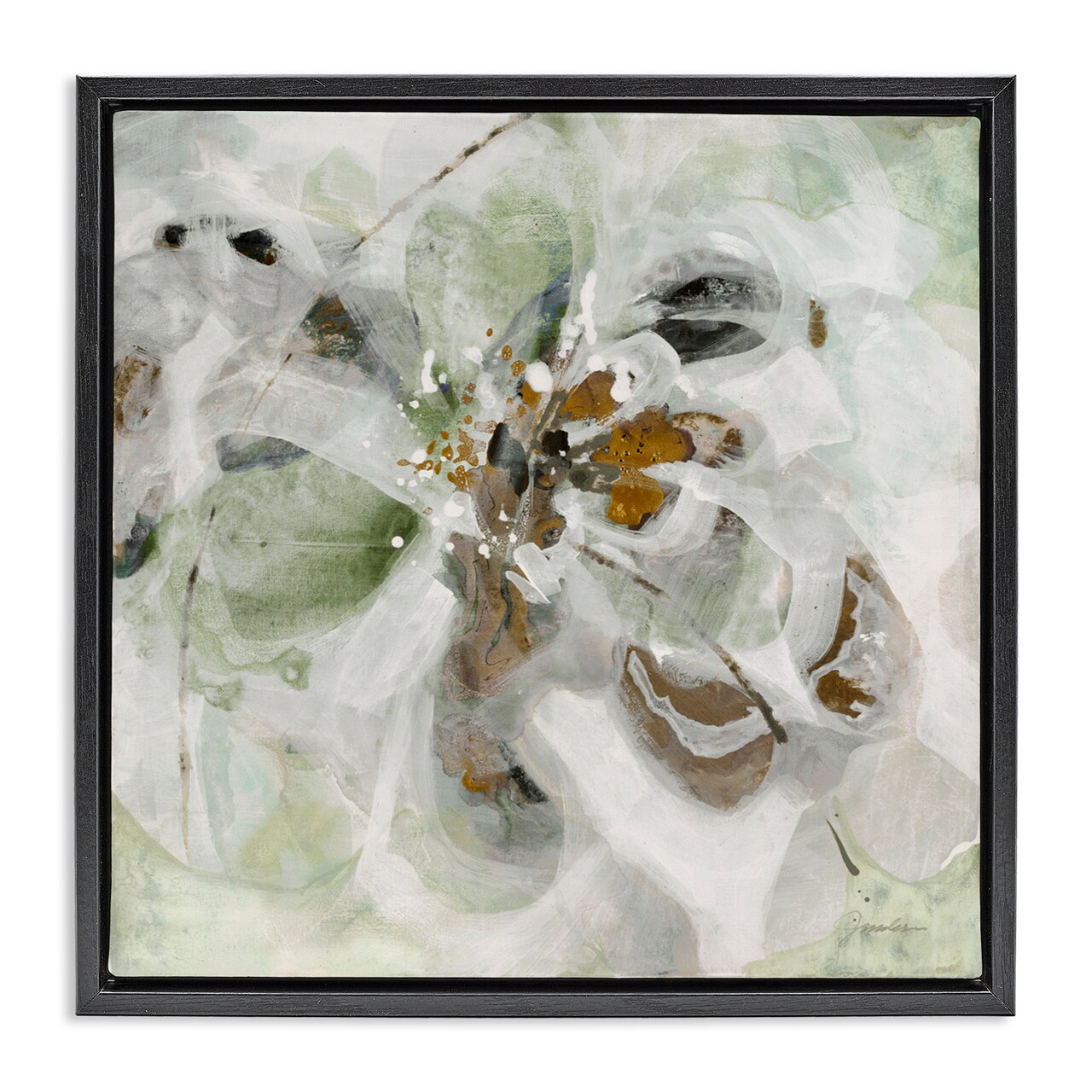 Stupell Industries Solemn Neutrals Abstraction Black Framed Floater Canvas Wall Art, design by Liz Jardine